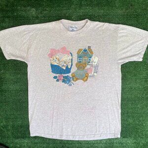 Vintage 90s Teddy Bear Shirt Bunny Cute Gray Cottage Core Tee